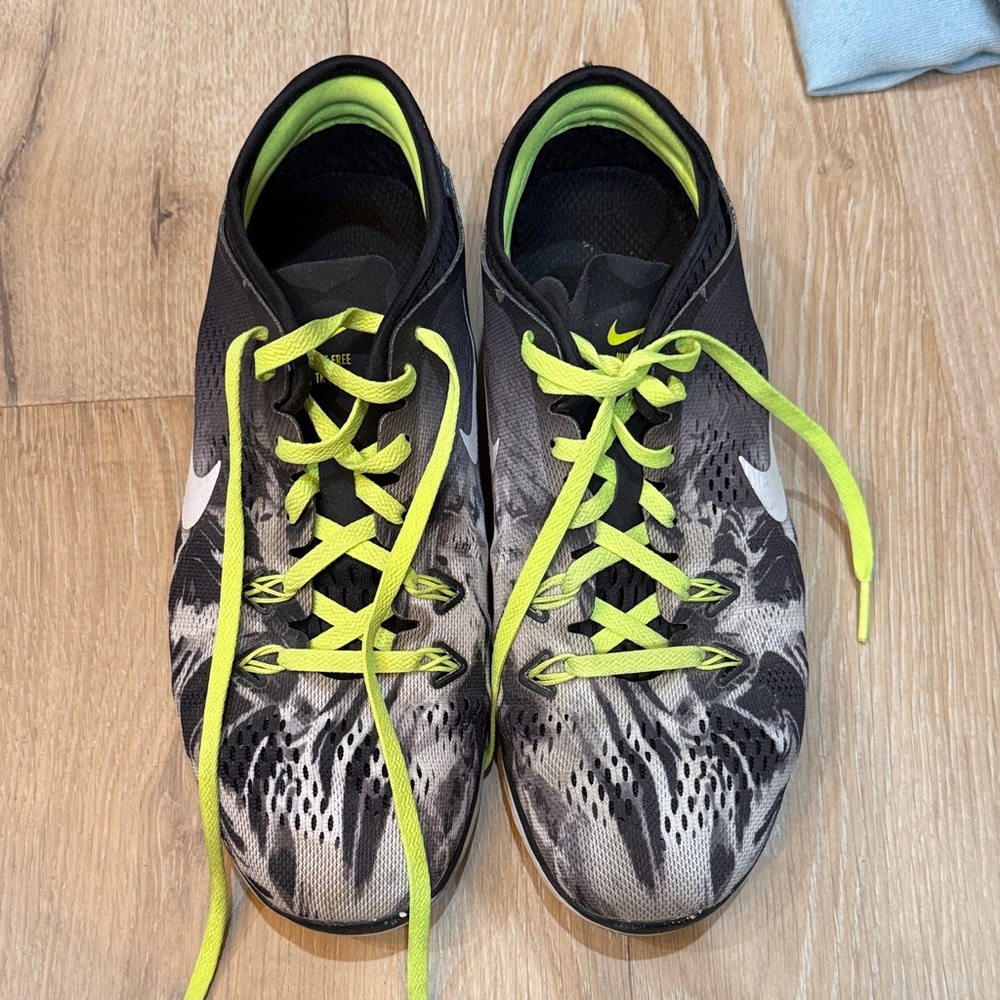 Nike Black and Gray Sneakers with Neon Yellow Laces
